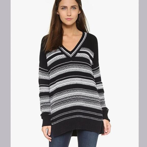 VINCE Women's Textured Knit V-Neck Relaxed Fit Sweater  Black and White Size XS - Picture 1 of 8